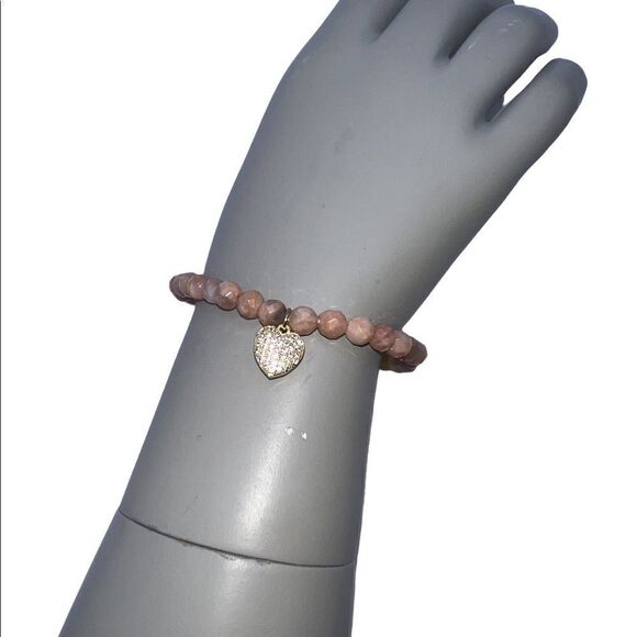 Kesi Jewels Macy's HE4 Rose Quartz Pave Crystal Gold-Tone Heart Bead Bracelet - Picture 2 of 4